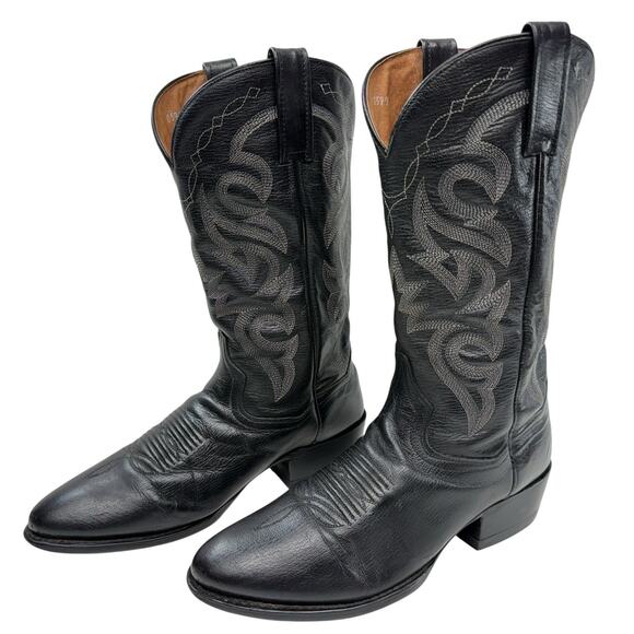 Dan Post Western Cowboy 13” Boots Men Size 9 D Black Leather Mignon Almond Toe - Picture 1 of 10